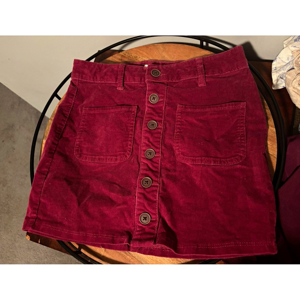 SO Girls Burgundy Corduroy Mini Skirt Size 12 Button Front Pockets